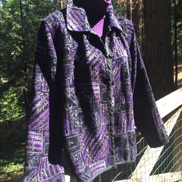 Reversible brocade purple/black jacket vintage velvet blazer,free ship HP25x2 - Picture 1 of 11